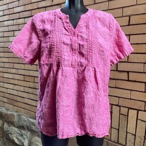 Coldwater Creek rose pink short sleeve 100% linen blouse Size Large